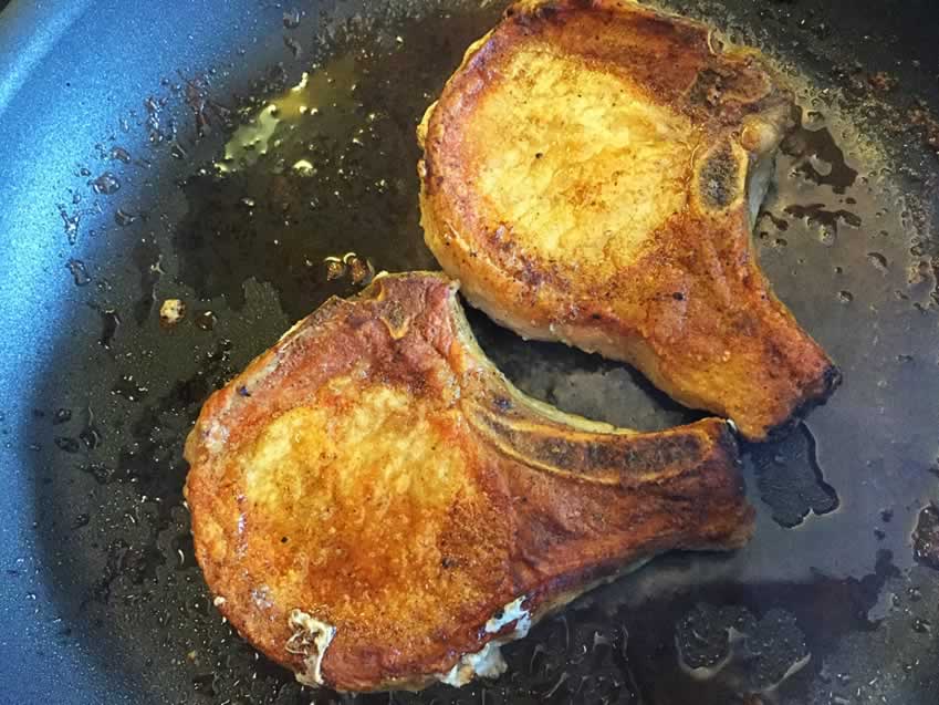 Pork Chops with Lemon Thyme Cream Sauce Cooking