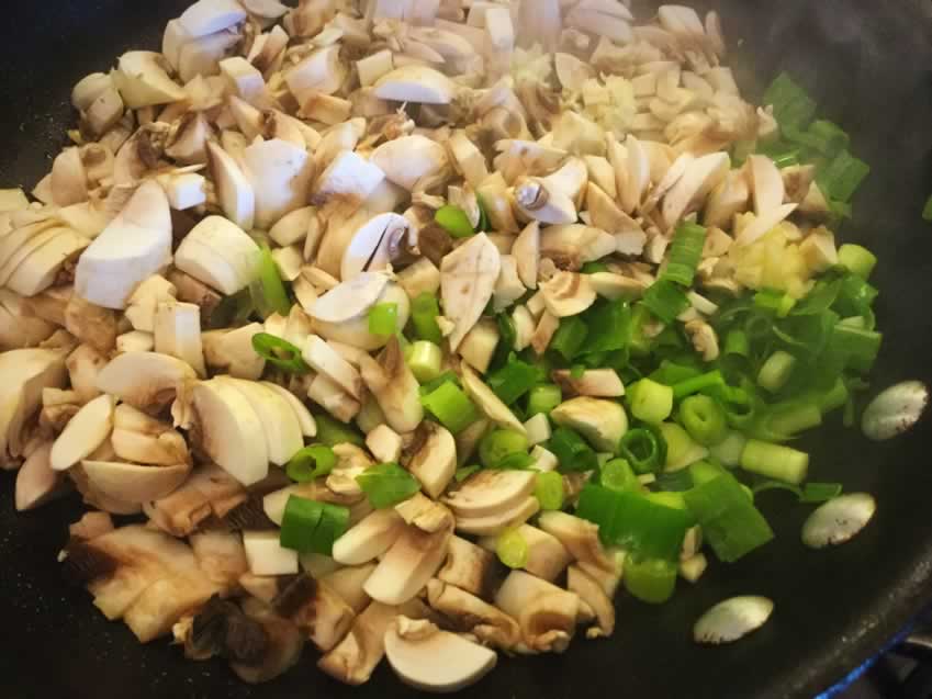Mushrooms, green onion and garlic