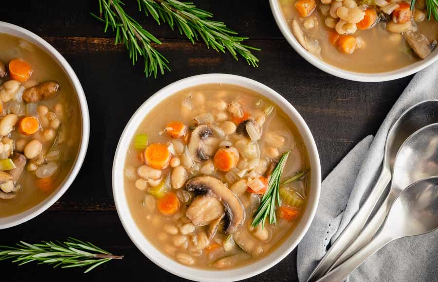 Creamy Mushroom, White Bean and Rosemary Soup