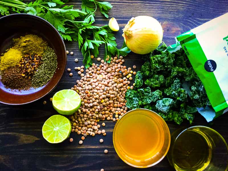 Mediterranean Spicy Spinach Lentil Soup Ingredients