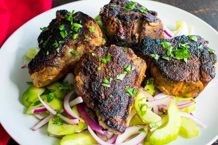 Indian Spiced Lamb Chops with Cucumber Salad