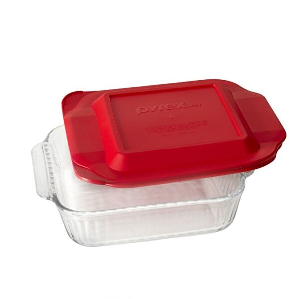 Pyrex Sculpted Baking Dish 8" Square w/ Red Lid