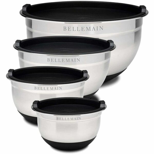 Bellemain Stainless Steel Non-Slip Mixing Bowls with Lids (4-Piece Set)