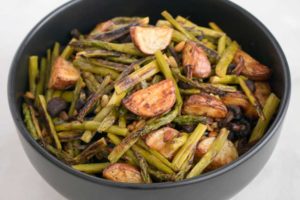 Roast Asparagus with Red Potatoes and Mushrooms