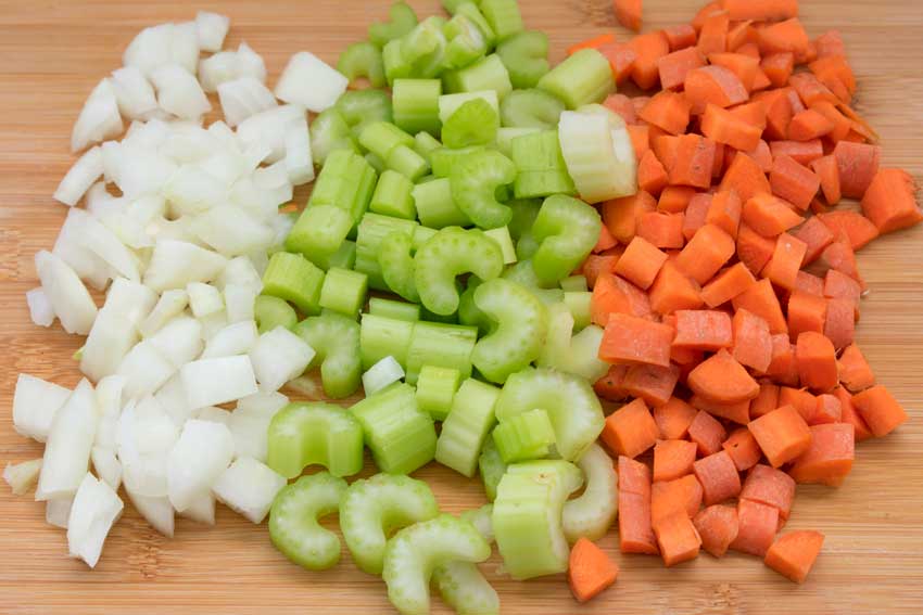 Chopped onion, celery, and carrots