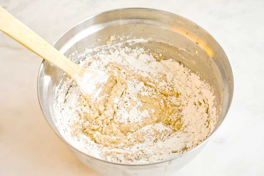 Mixing in the flour
