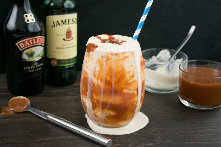 Boozy Irish Coffee Milkshake with Bailey's Caramel Drizzle