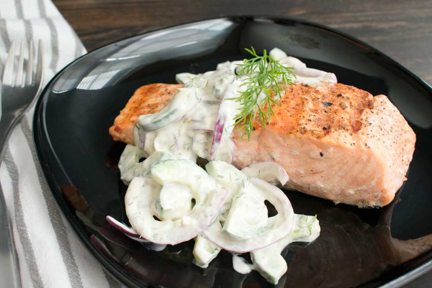 Grilled Salmon with Creamy Cucumber-Dill Salad