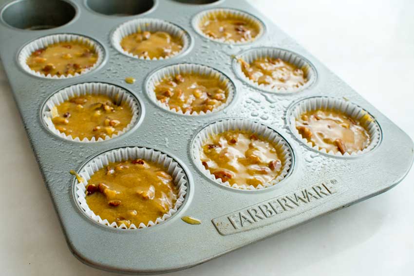 Muffin tin filled with batter