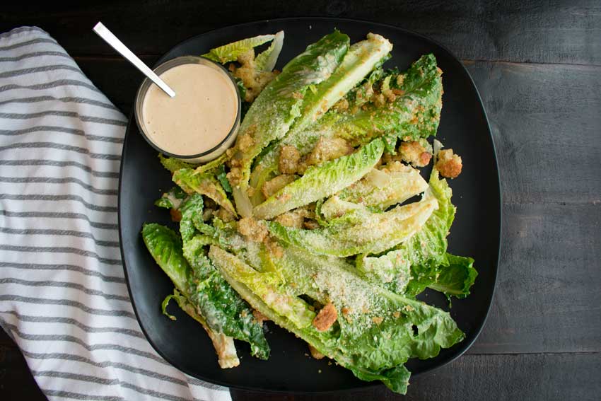 Tahini Caesar Salad with Olive Oil Breadcrumbs