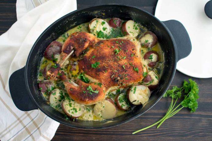 Creamy Lemon and Herb Pot Roasted Chicken