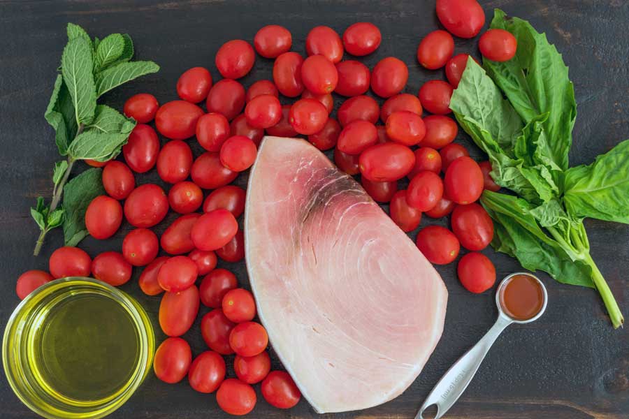 One-Pan Seared Swordfish with Spicy Olive Oil Poached Tomatoes Ingredients