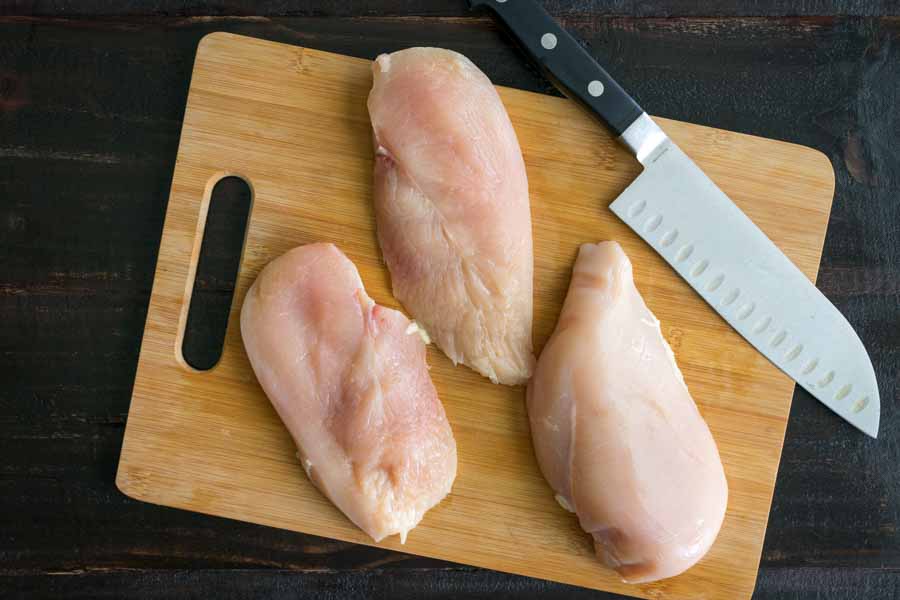 Filleting the chicken breasts