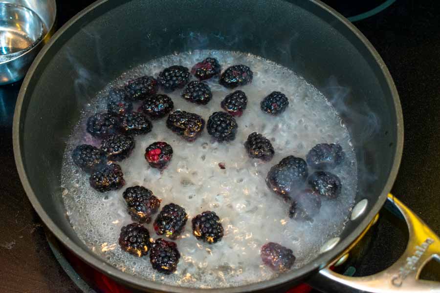 Making the blackberry simple syrup