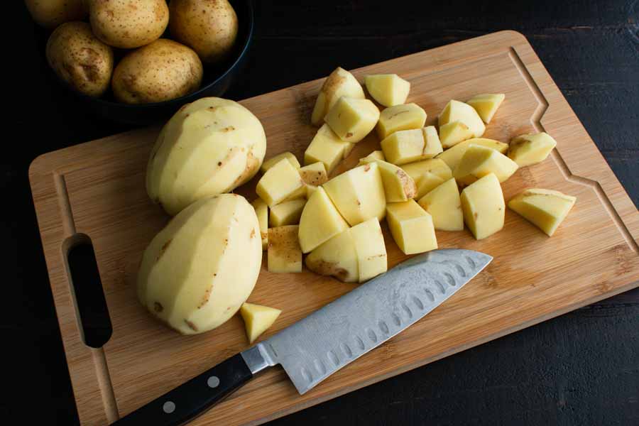Chopping the potatoes