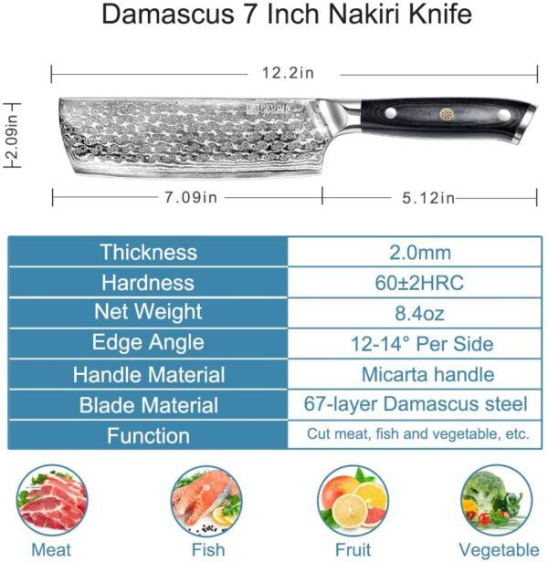 Paudin Damascus Nakiri Knife