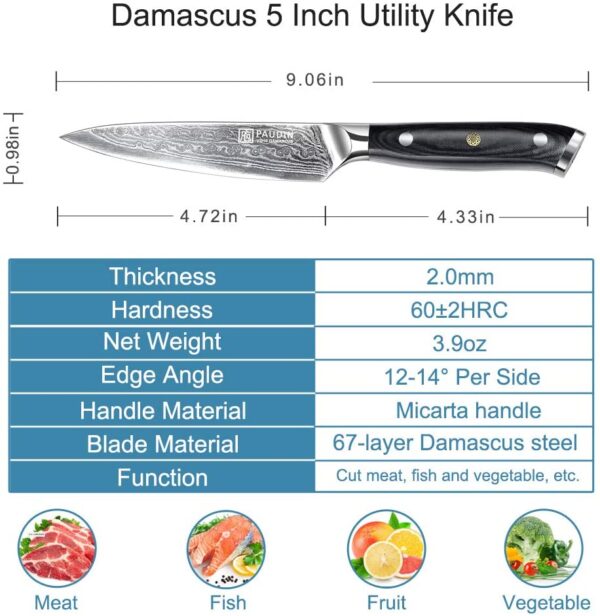 Paudin Damascus Utility Knife