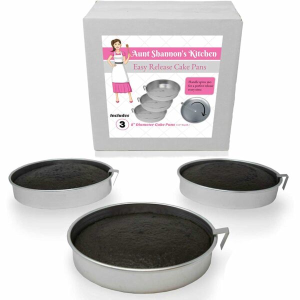 Aunt Shannon’s Easy Release 8 Inch Cake Pans - Set of 3 - Quick Release Pans for Easy Cake Removal Every Time