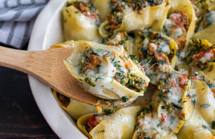 Sausage Stuffed Shells with Spinach