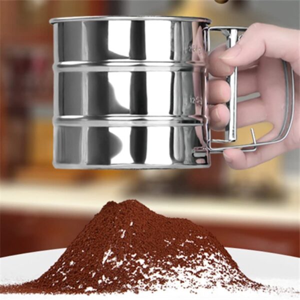 MENGCORE Baking Stainless Steel Shaker Sieve Cup Mesh Crank Flour Sifter with Measuring Scale Mark for Flour Icing Sugar