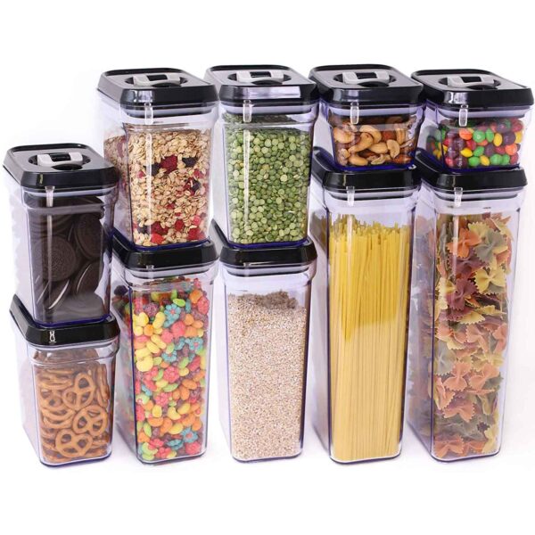 10-Piece Zeppoli Air-Tight Food Storage Container Set - Durable Plastic - BPA Free - Clear Plastic with Black Lids