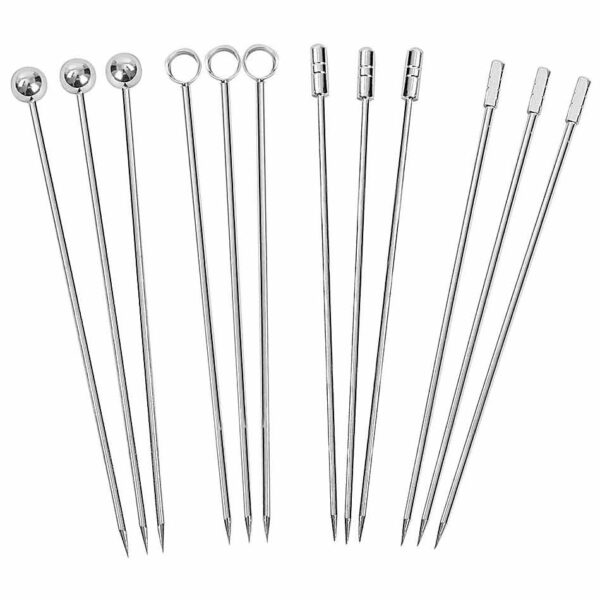 Cocktail Picks Stainless Steel Martini Picks Set Fruit Stick Cocktail Picks Perfect Olive Skewers Will Not Drown in Your Martinis, Cocktails, and Bloody Mary Set of 12