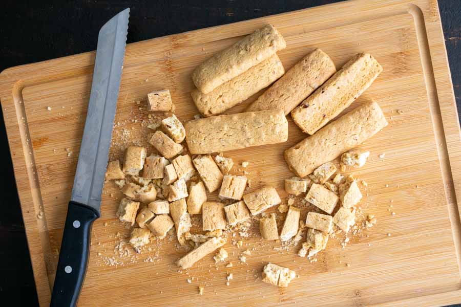 Cutting the biscotti into small pieces