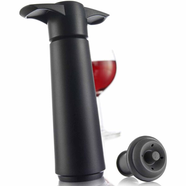 Vacu Vin Black Pump with Wine Saver stoppers - Keeps wine fresh for up to 10 days (Black 1 Stopper)