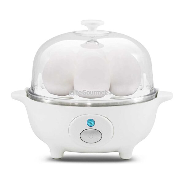 Elite Gourmet Easy Electric 7 Egg Capacity, Soft, Medium, Hard-Boiled Poacher, Omelet Cooker with Auto Shut-Off and Buzzer, BPA Free, White