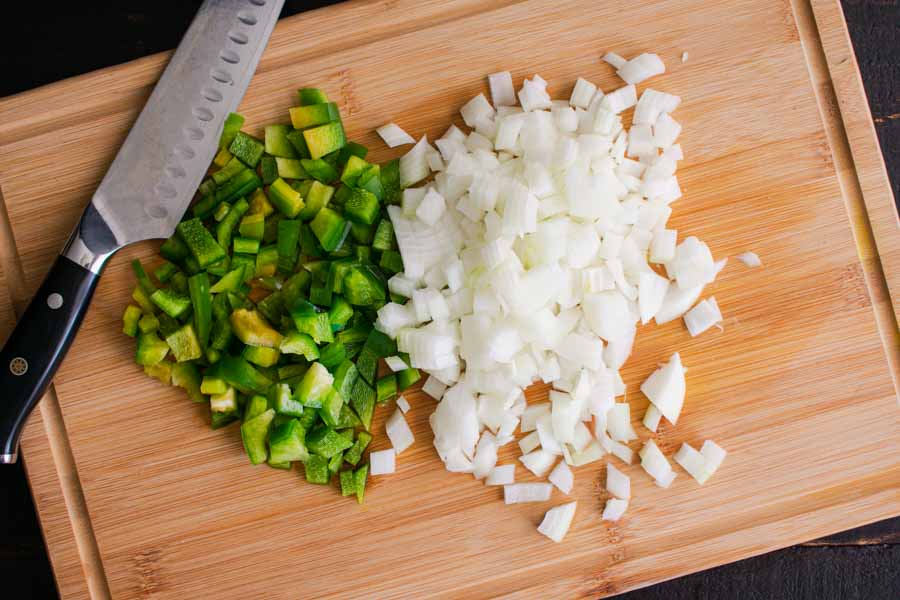 Chopped bell pepper and onion