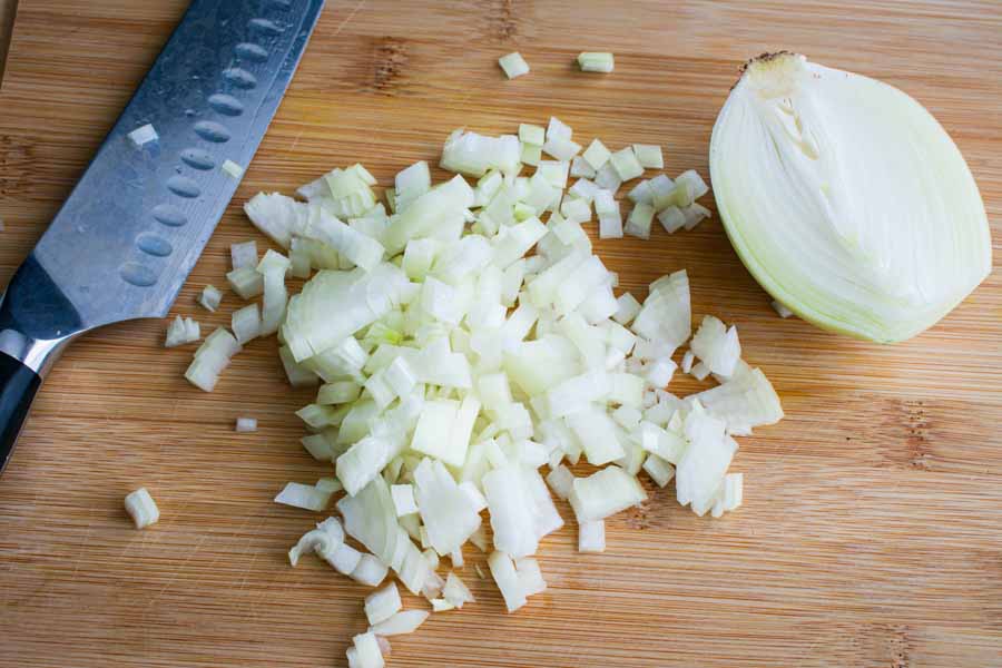 Finely dicing the onion