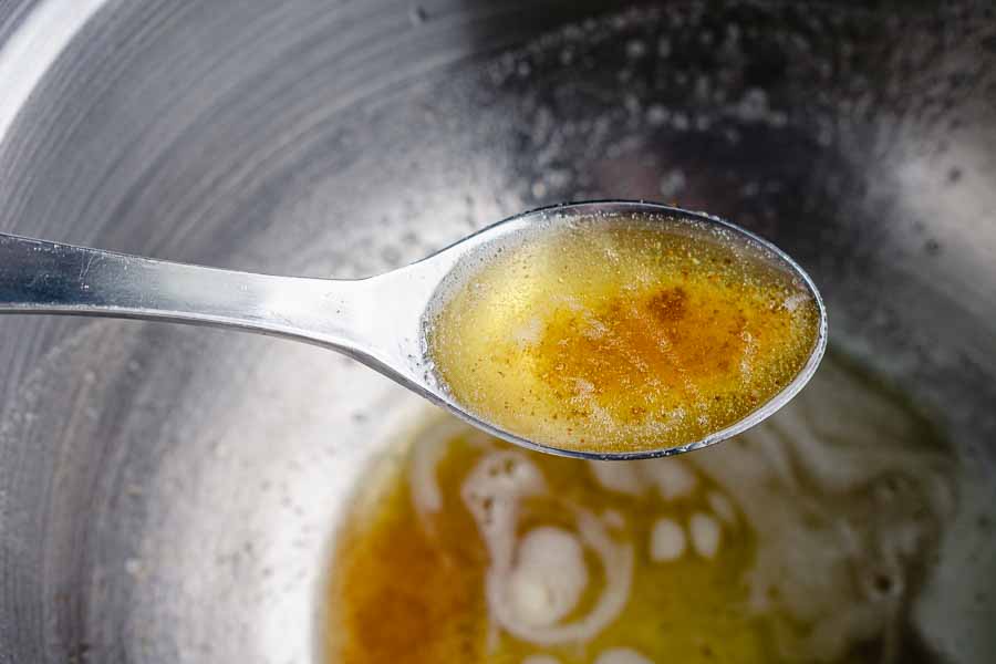 Browned butter in a heat-proof mixing bowl