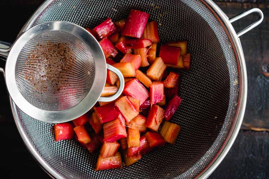 I drained the Rhubarb Simple Syrup twice to remove the ground spices