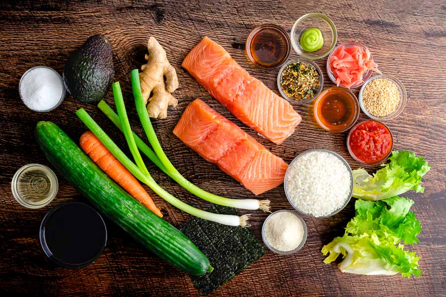 Spicy Salmon Sushi Bowls Ingredients