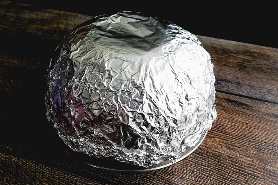 Making a foil dome to cover the cheesecake