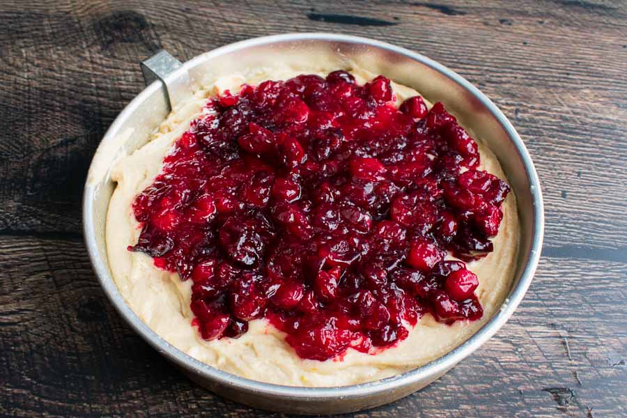 The thick cake batter kept the cranberry topping from sinking in