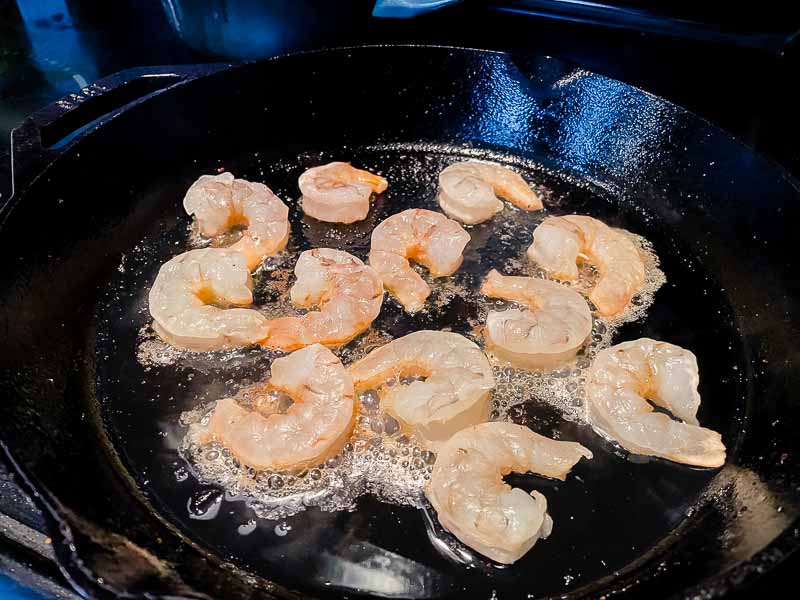 Frying the shrimp