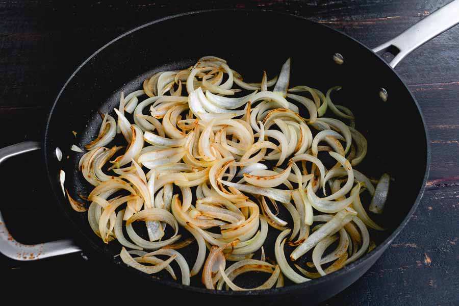 Browning the onions in a non-stick pan