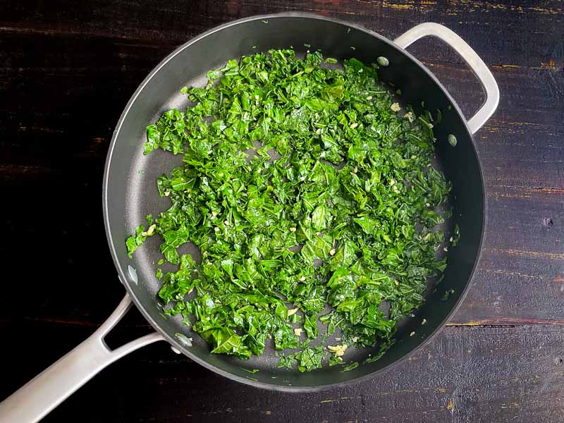 Kale and garlic sauteed in bacon grease