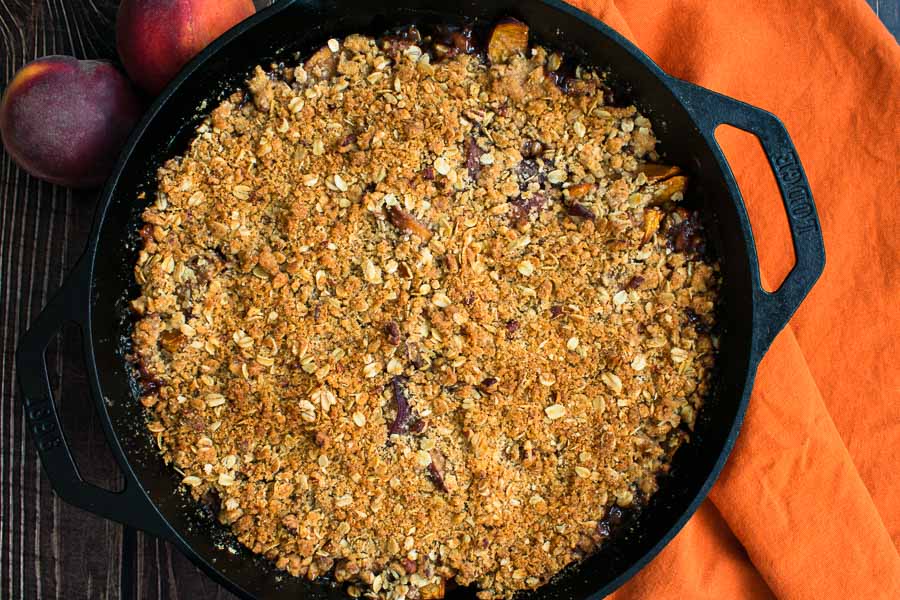 The bourbon Pecan Peach Crisp didn't look all that different after baking