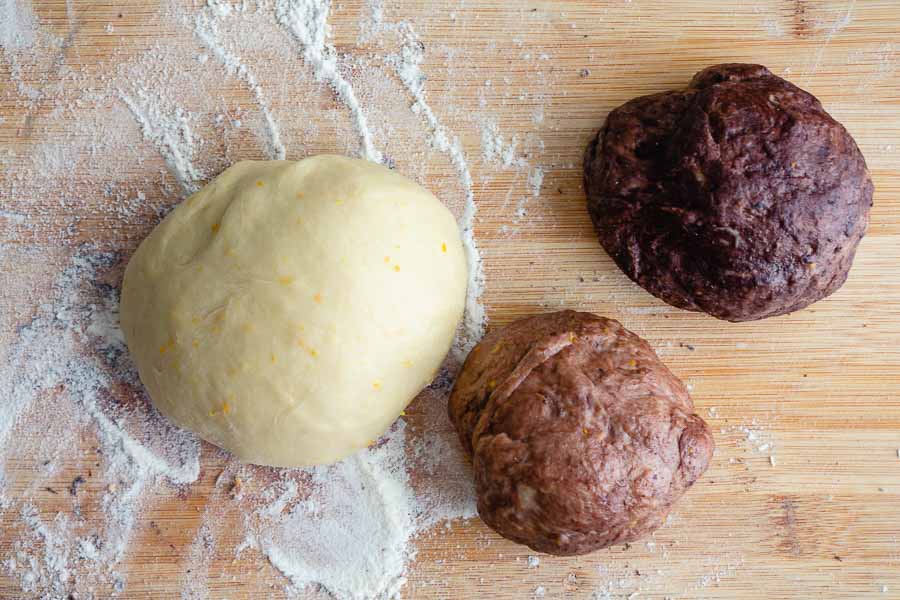Bread dough colored with cocoa powder