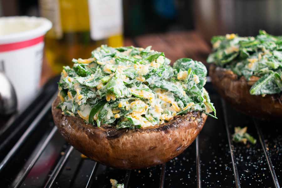Uncooked spinach stuffed mushrooms