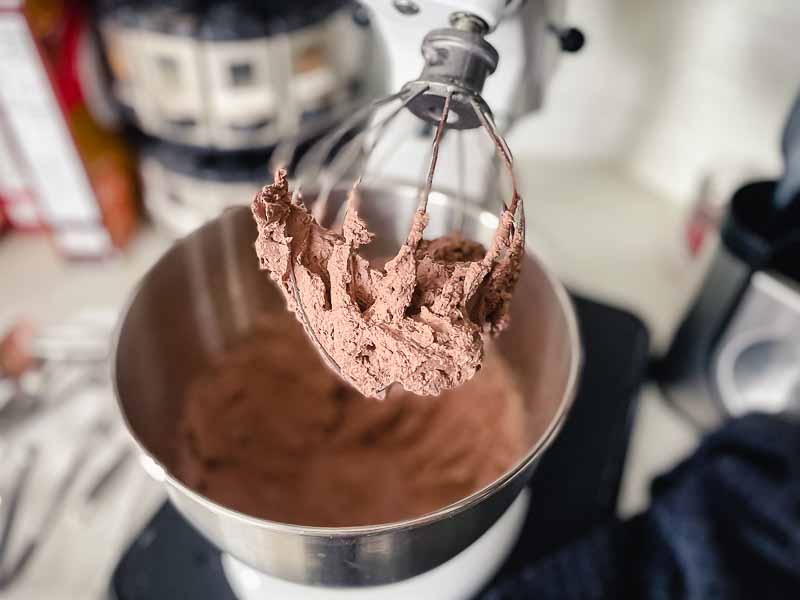 Making the chocolate-hazelnut mousse in my stand mixer with a whisk attachment