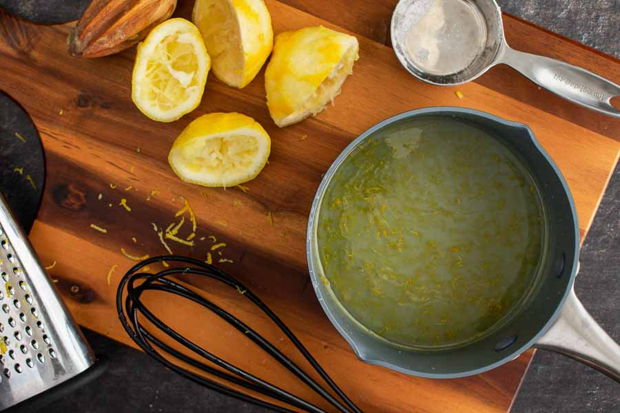 Making the lemon syrup in a small saucepan