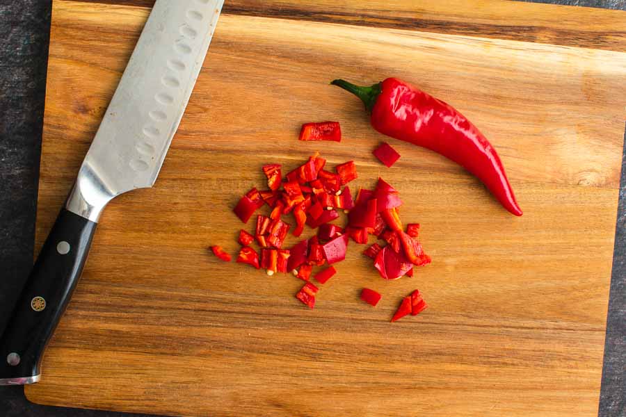 Seeded and chopped red chili pepper