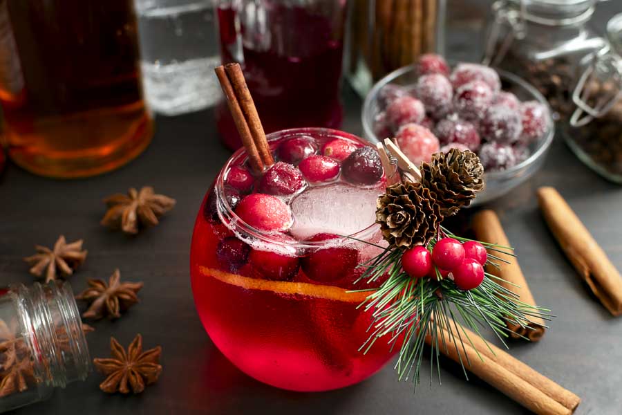 Spiced Cranberry Bourbon Old Fashioned with Sugared Cranberries