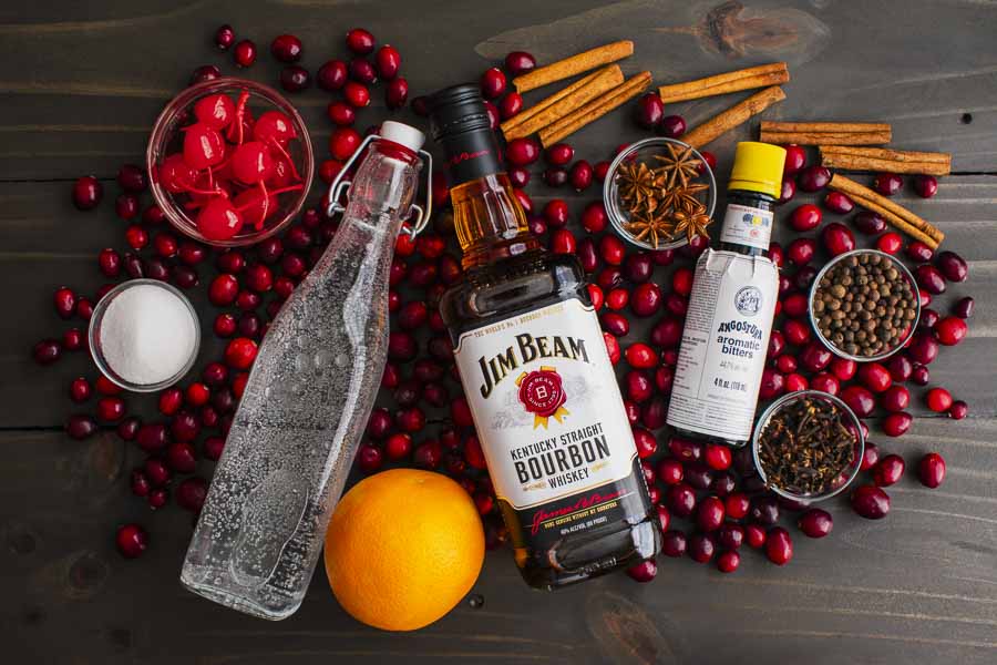 Spiced Cranberry Bourbon Old Fashioned with Sugared Cranberries Ingredients