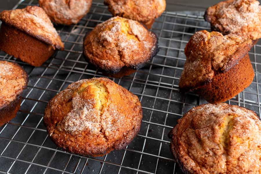 Banana Cinnamon Muffins on a wire cooling rack