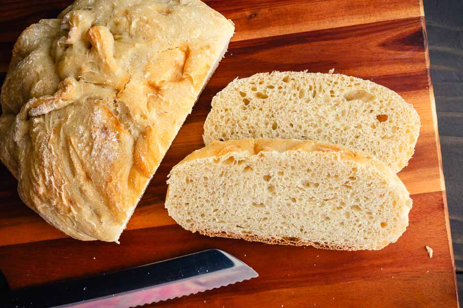 Freshly sliced homemade crusty French bread