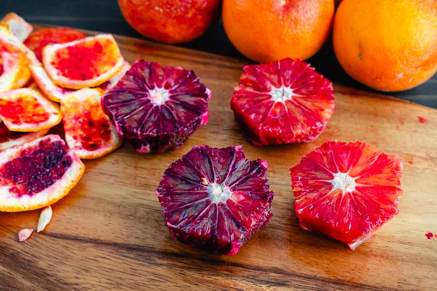 Peeled and deseeded blood oranges